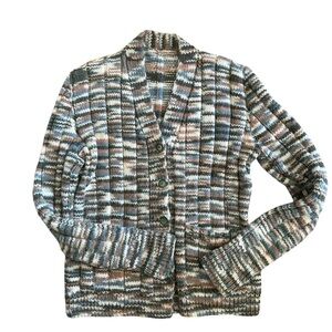 Handmade Clueless Preppy Wool Blend Boyfriend Chunky Cardigan Sweater M Pockets